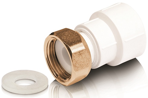 Соединительная муфта из ППР с накидной гайкой с внутренней резьбой из латуни и вставкой из ППР