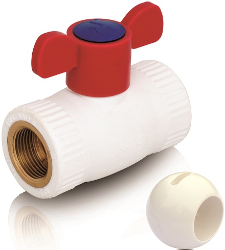 Шаровой кран из ППР для горячей воды с шариком из PPSU внутренняя-внутренняя резьба - ручка бабочка