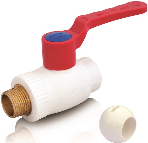 Шаровой кран из ППР для горячей воды с шариком из PPSU наружная резьба + сварной конец ППР - длинная ручка