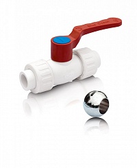 Шаровой кран из ППР для горячей воды с шариком из латуни и двумя универсальными разъемными сварными соединительными головками - длинная ручка