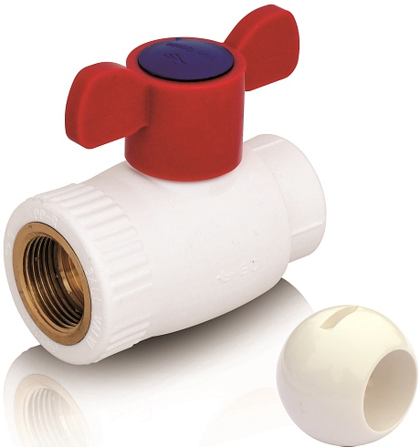Шаровой кран из ППР для горячей воды с шариком из PPSU внутренняя резьба + сварной конец ППР - ручка бабочка